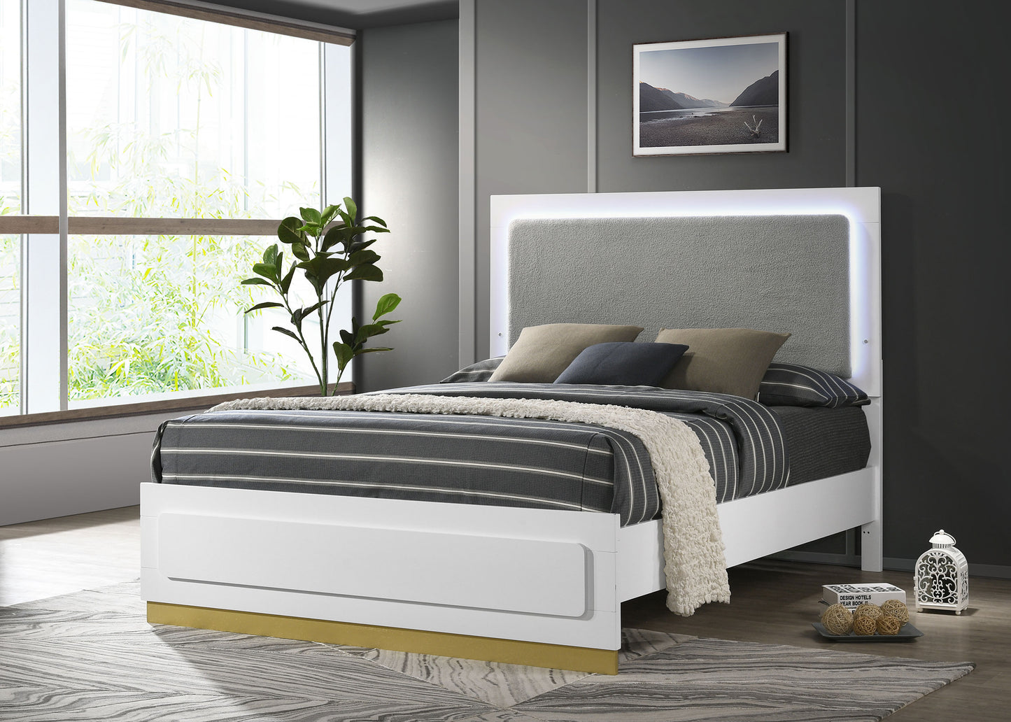 Caraway Wood Eastern King LED Panel Bed White