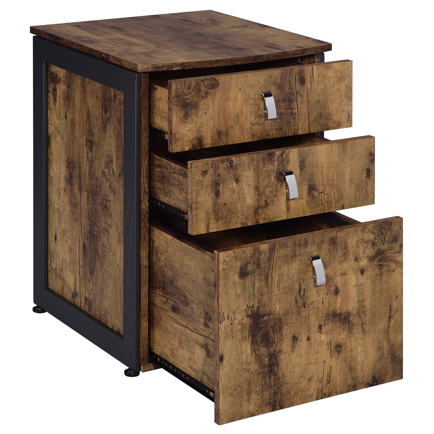 Estrella 3-drawer File Cabinet Antique Nutmeg and Gunmetal