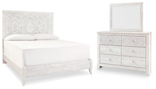 Load image into Gallery viewer, Paxberry King Panel Bed with Mirrored Dresser
