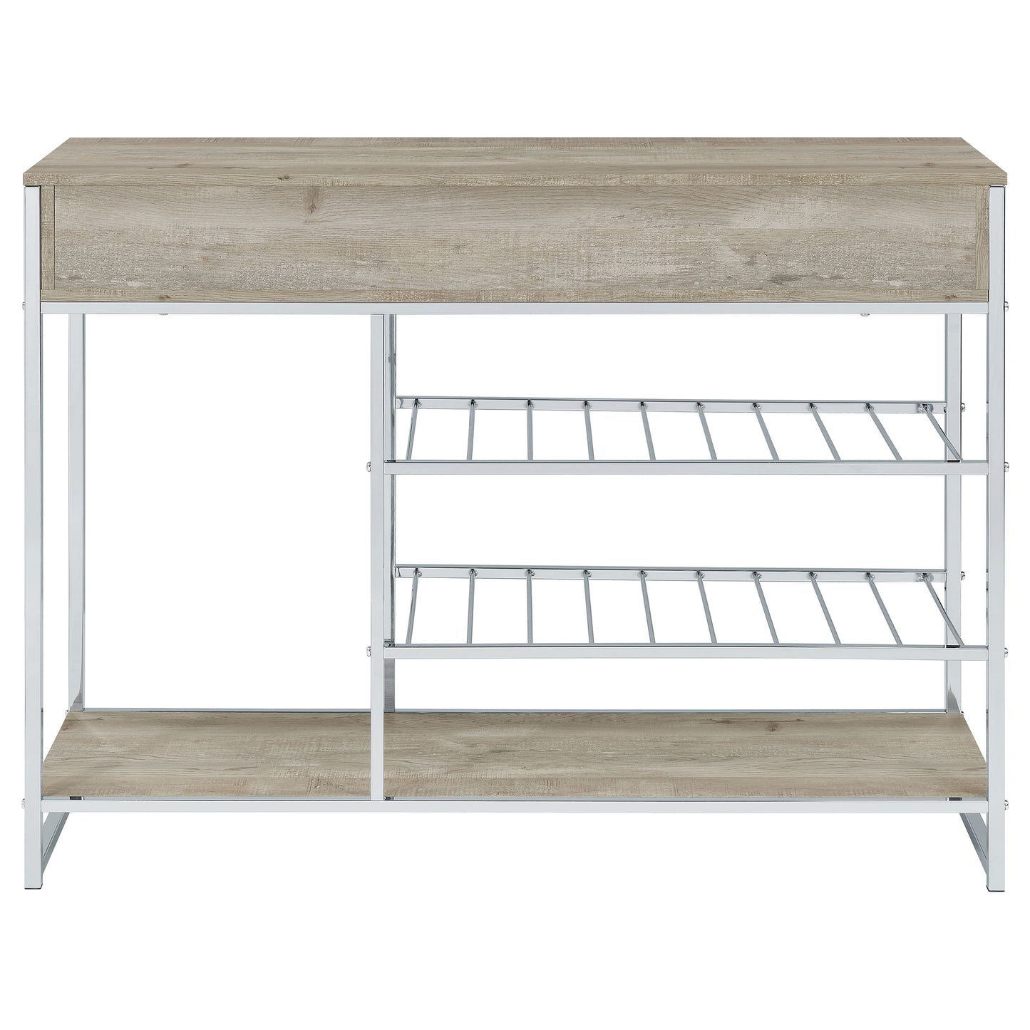 Melrose 2-shelf Wine Cabinet with 2 Drawers Gray Washed Oak and Chrome