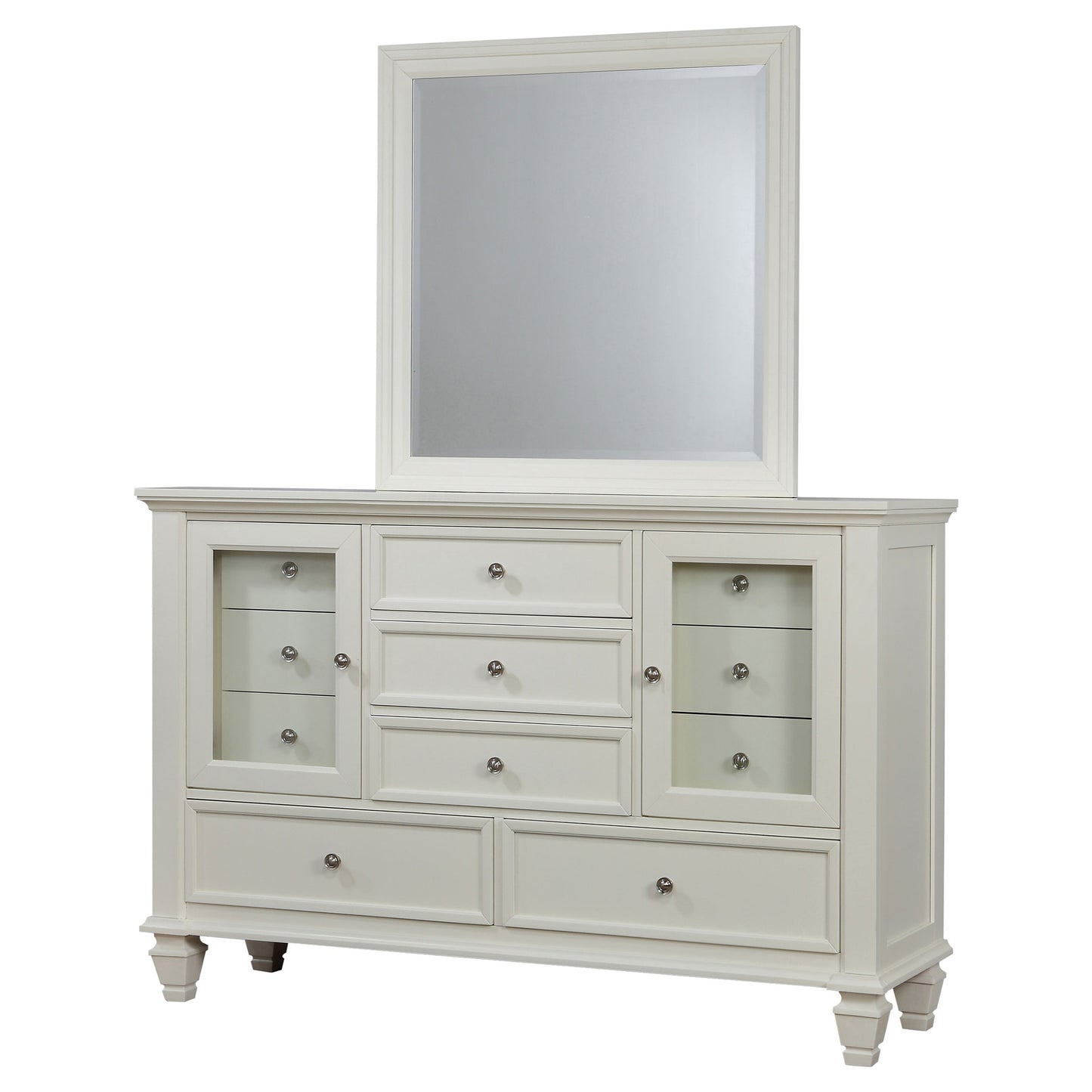 Sandy Beach 11-drawer Dresser with Mirror Cream White