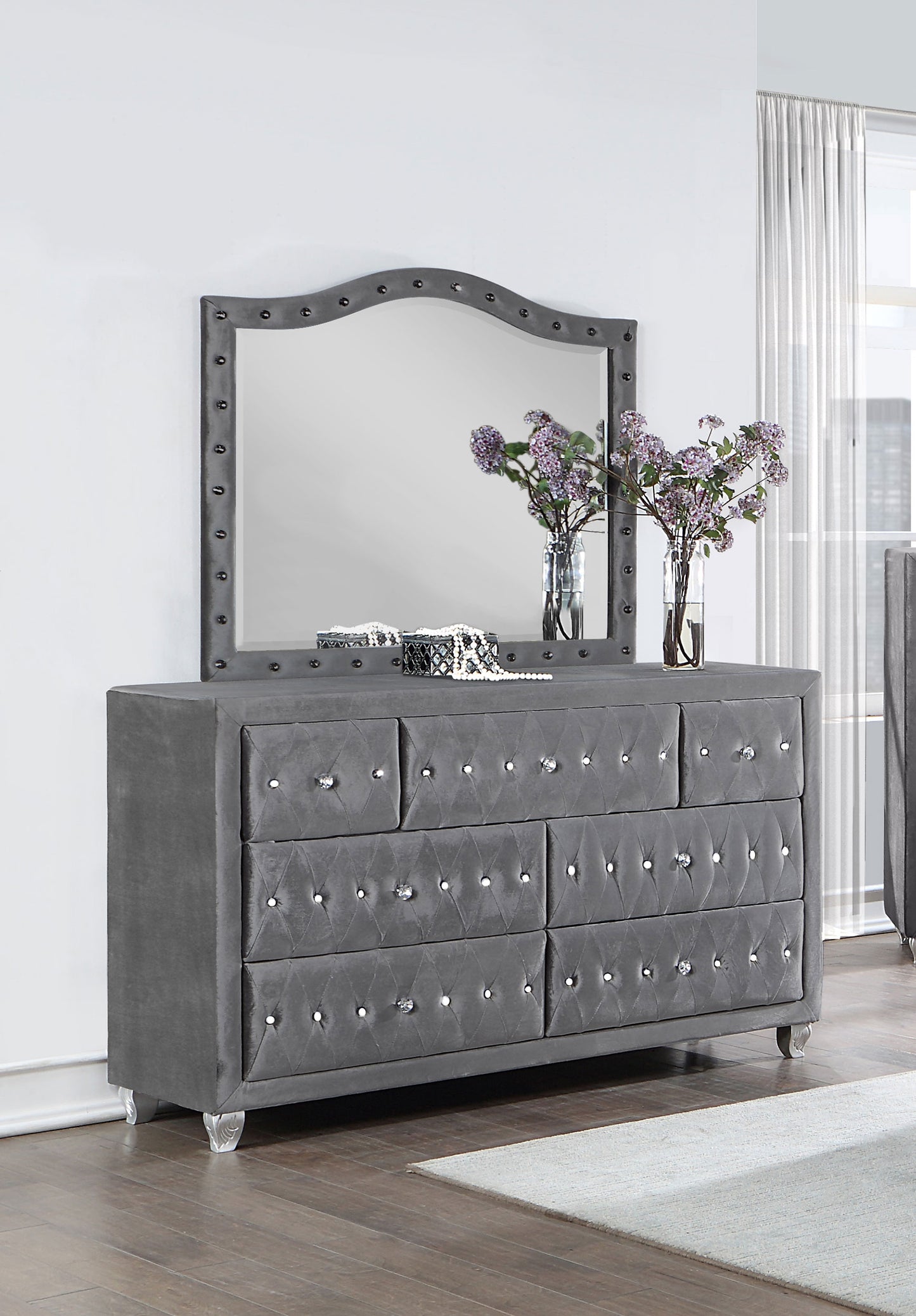 Deanna 7-drawer Rectangular Dresser with Mirror Grey