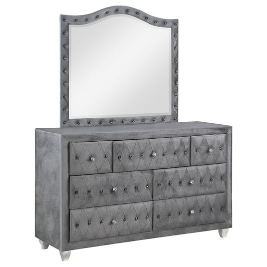 Deanna 7-drawer Rectangular Dresser with Mirror Grey