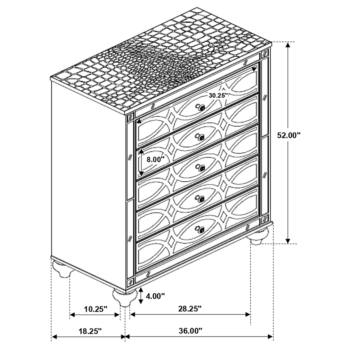 Gunnison 5-drawer Chest Silver Metallic