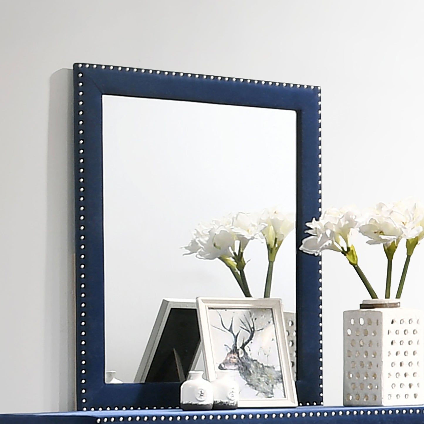 Melody Rectangular Upholstered Dresser Mirror Pacific Blue