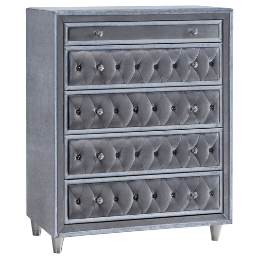 Antonella 5-drawer Upholstered Chest Grey