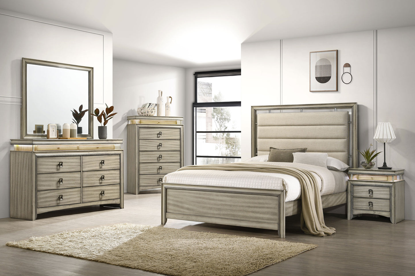 Giselle Wood California King Panel Bed Rustic Beige
