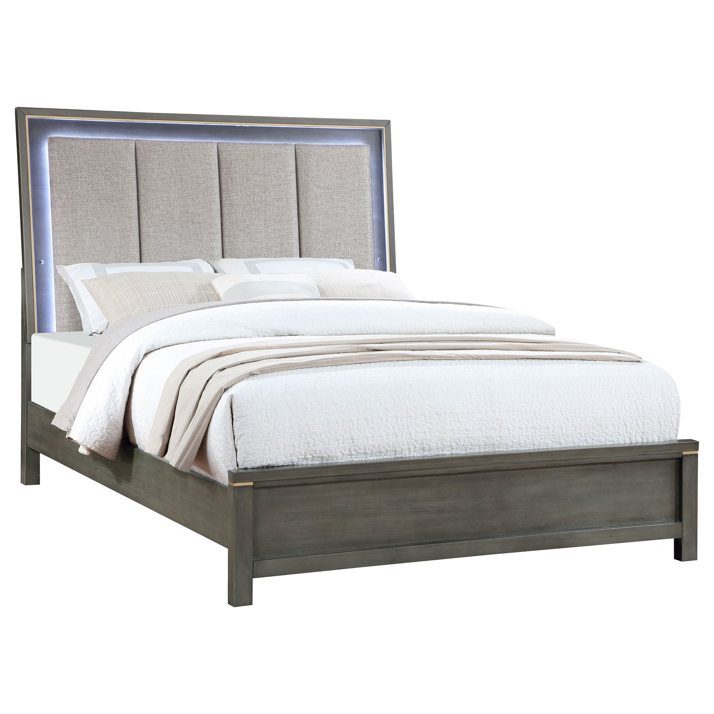 Kieran Wood Queen LED Panel Bed Grey