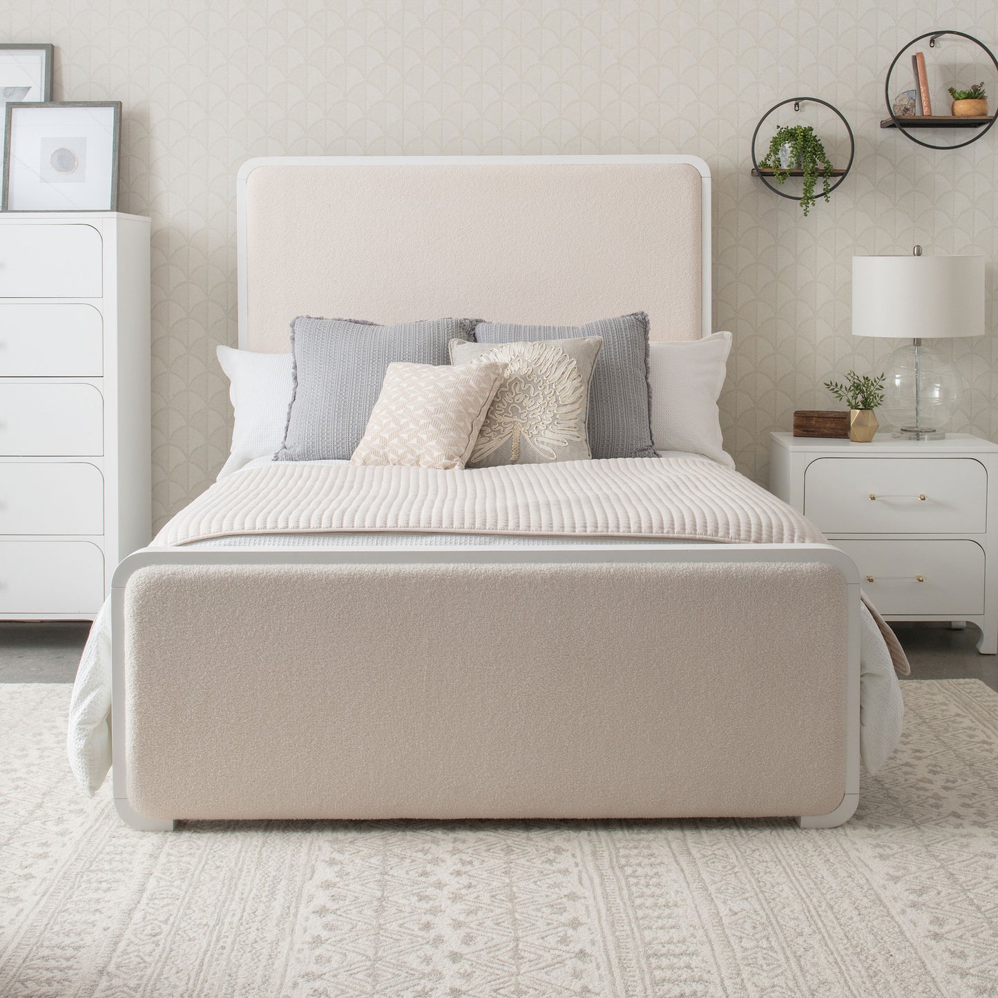 Anastasia Upholstered Queen Panel Bed Pearl White