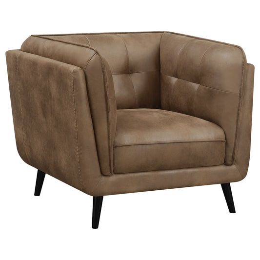 Thatcher Upholstered Tuxedo Arm Tufted Accent Chair Brown