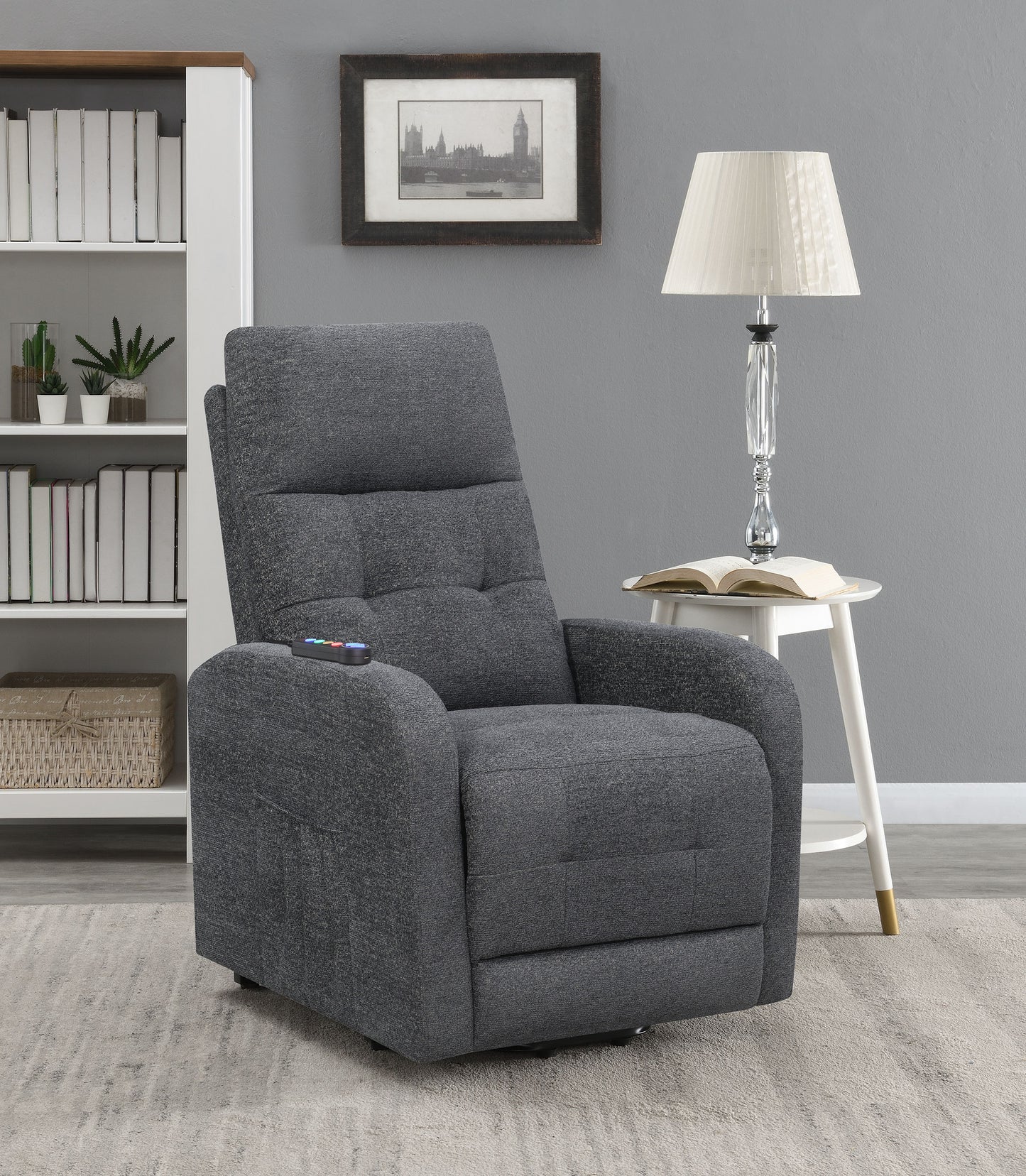 Howie Tufted Upholstered Power Lift Recliner Charcoal