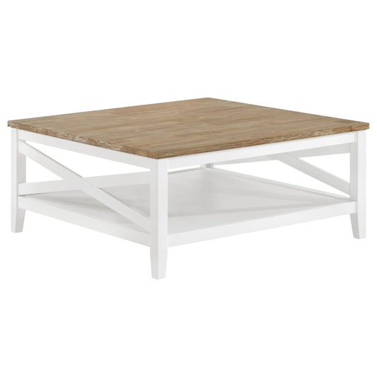 Maisy Square Wood Coffee Table With Shelf Brown and White
