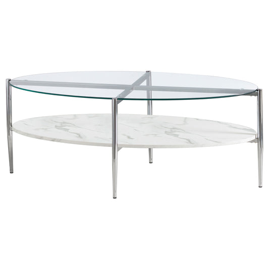 Cadee Oval Glass Top Coffee Table White and Chrome