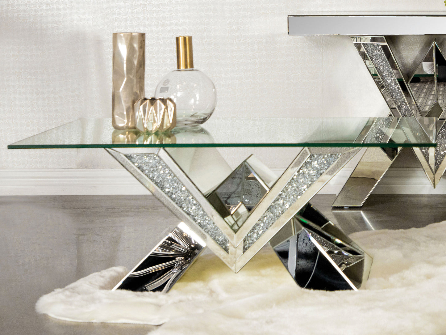 Taffeta V-shaped Coffee Table with Glass Top Silver