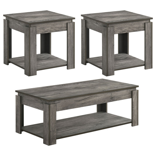 Donal 3-piece Rectangular Coffee Table Set Weathered Grey
