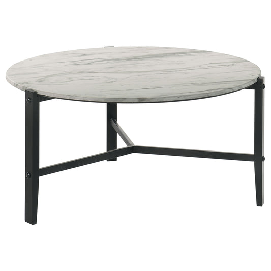 Tandi Round Faux Marble Coffee Table White and Black