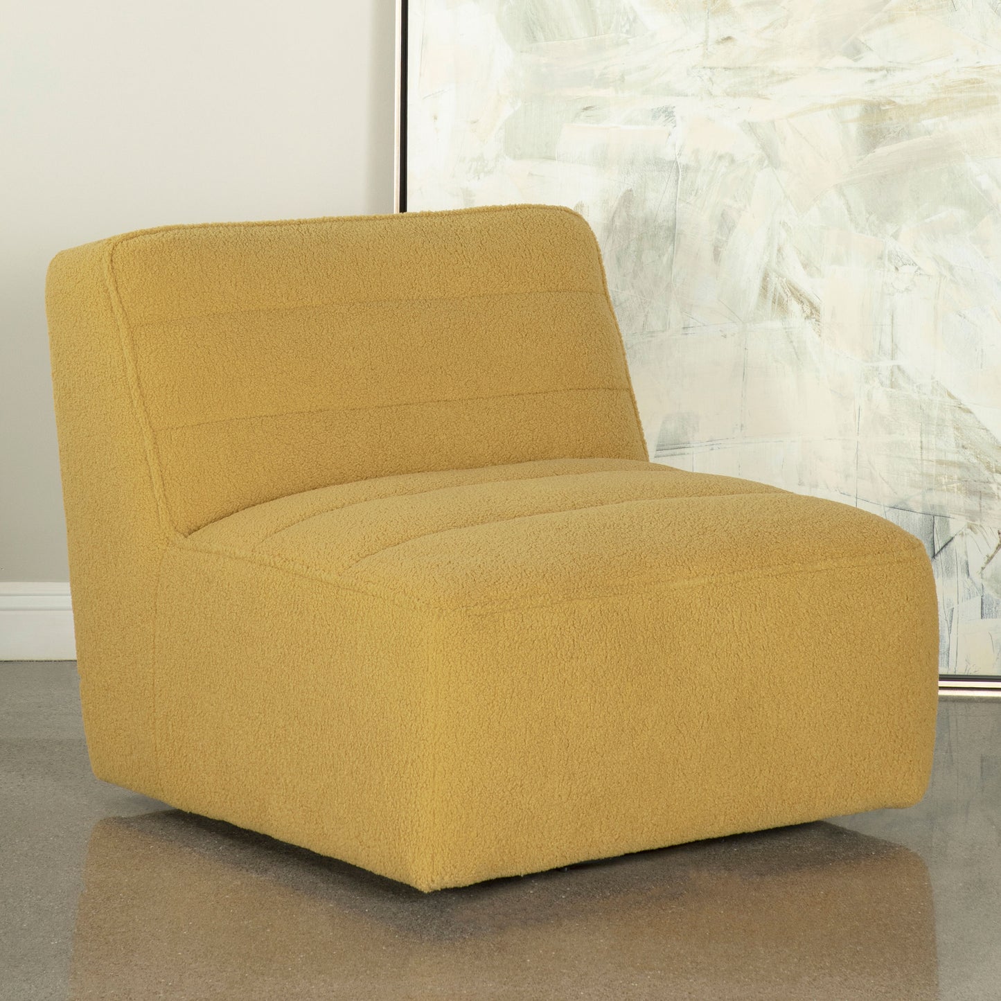 Cobie Upholstered Swivel Armless Chair Mustard